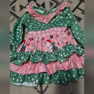 Polka Dot Green and Pink Kids Casual Dress